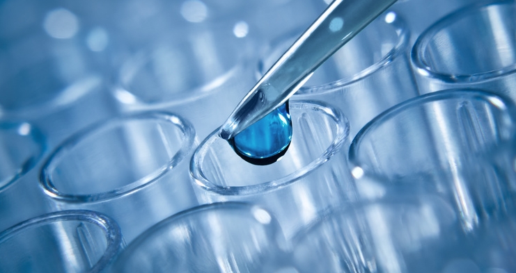 Macro shot of dozator tip and plastic plate for immunosorbent assay, molecular  diagnostics